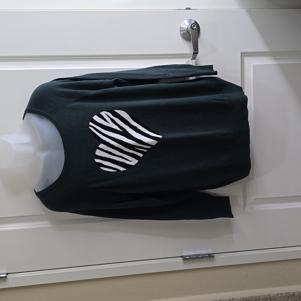 Torrid Green Sweater Shirt with Zebra Print Heart Size 2X